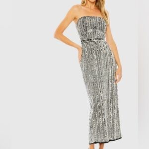 Mac Duggal Black and Silver Embellished Strapless Sheath Dress